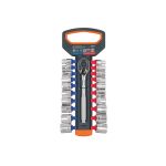 Juego de dados mm y std con matraca, cuadro 3/8"