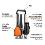 Bomba sumergible acero inoxidable, agua sucia, 1 HP - Imagen 3