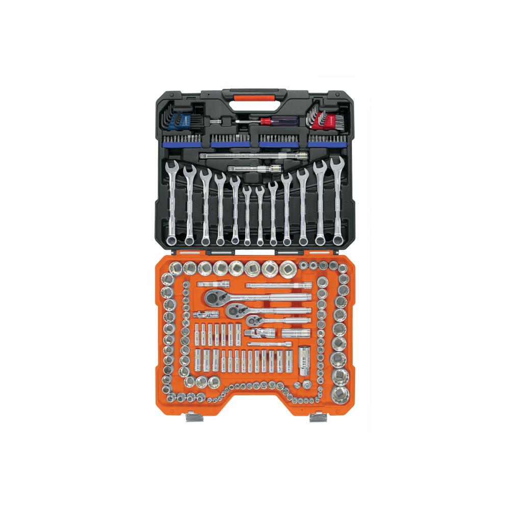 Juego 199 herramientas 1/4", 3/8" y 1/2" std y mm p/mecánico