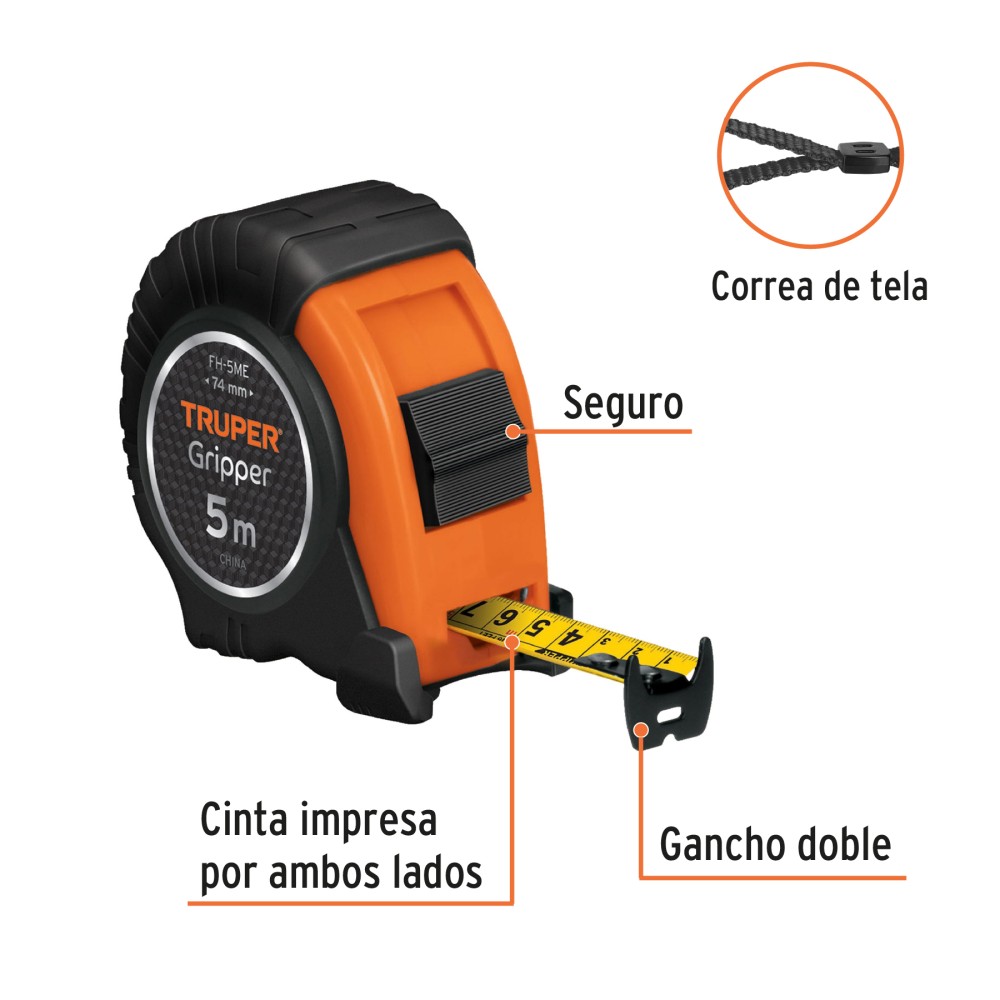 Flexómetro contra impactos 5 m cinta 19 mm grad. métrica
