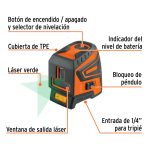 Nivel láser verde, alcance 30 m, recargable - Imagen 3