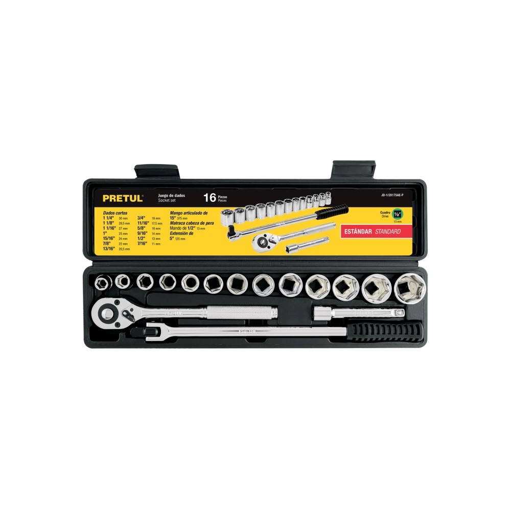 Juego de 16 herramientas 1/2" std para mecánico
