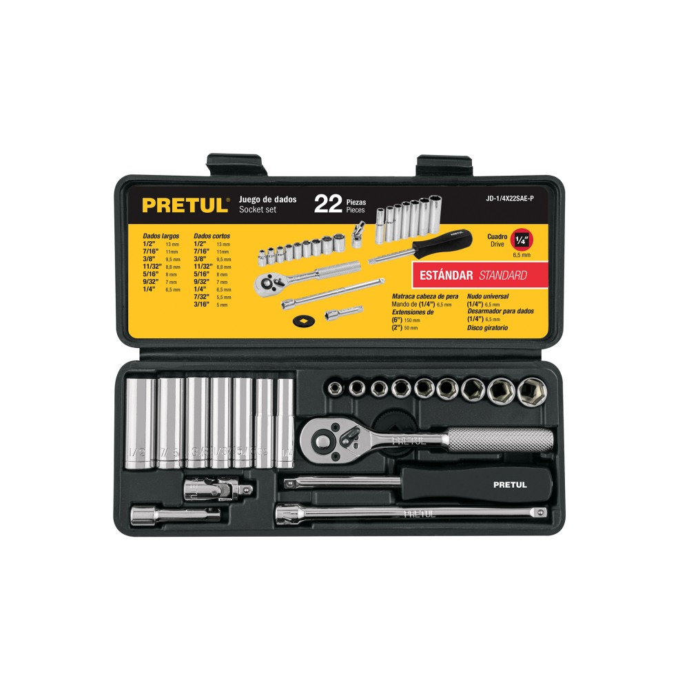 Juego de 22 herramientas 1/4" std para mecánico