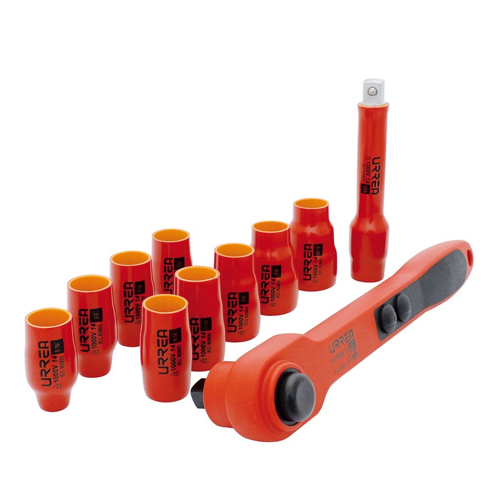 Juego de copas y accesorios cuadro de 1/2" en pulgadas para 1000 V, 11 piezas